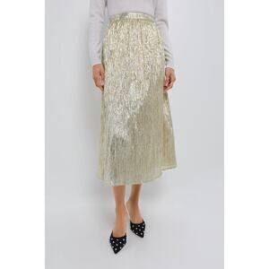 HYACINTH HOUSE Gold Metallic Plisse Gloria Maxi Skirt Size XL NWT